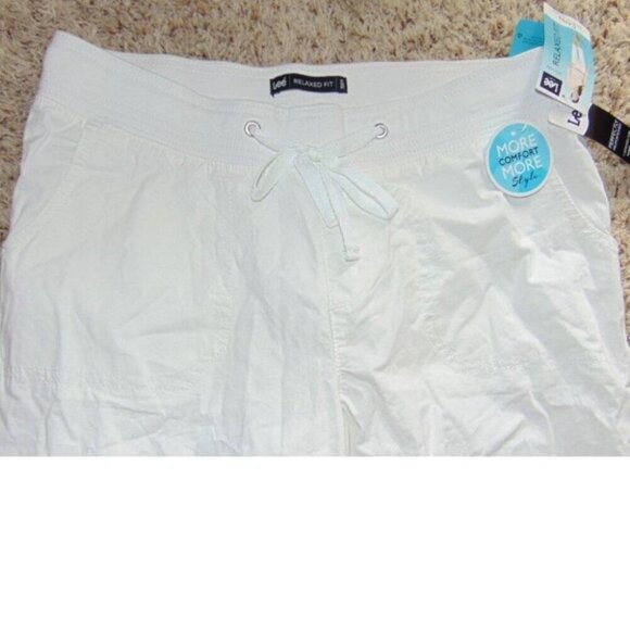Womens Crop Pants Lee 8 White Elastic Waist Adjustable Leg Pull On Relaxed Pants - Picture 2 of 5